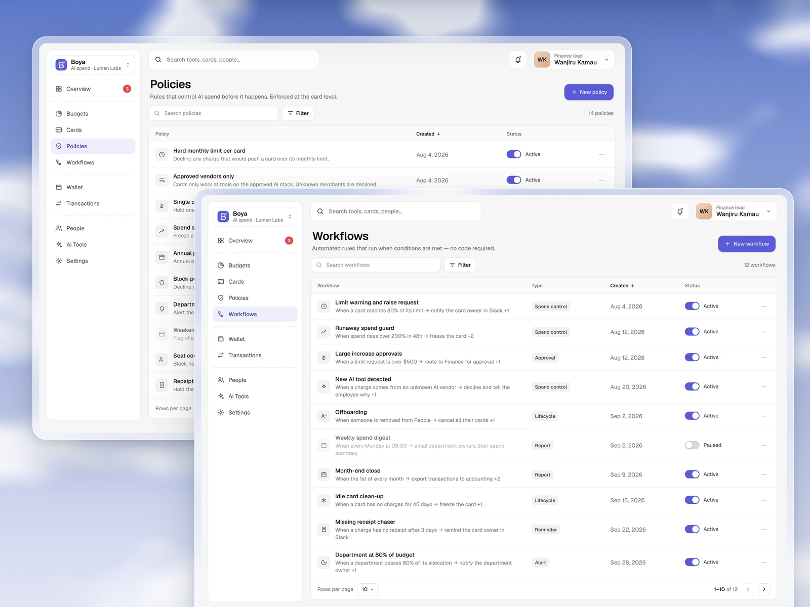 Workflows and policies