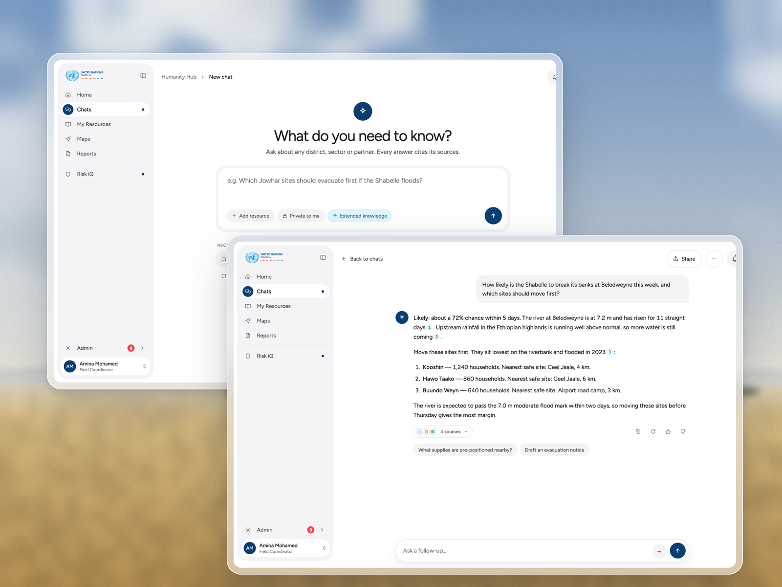 Chat flow for flood evacuation planning