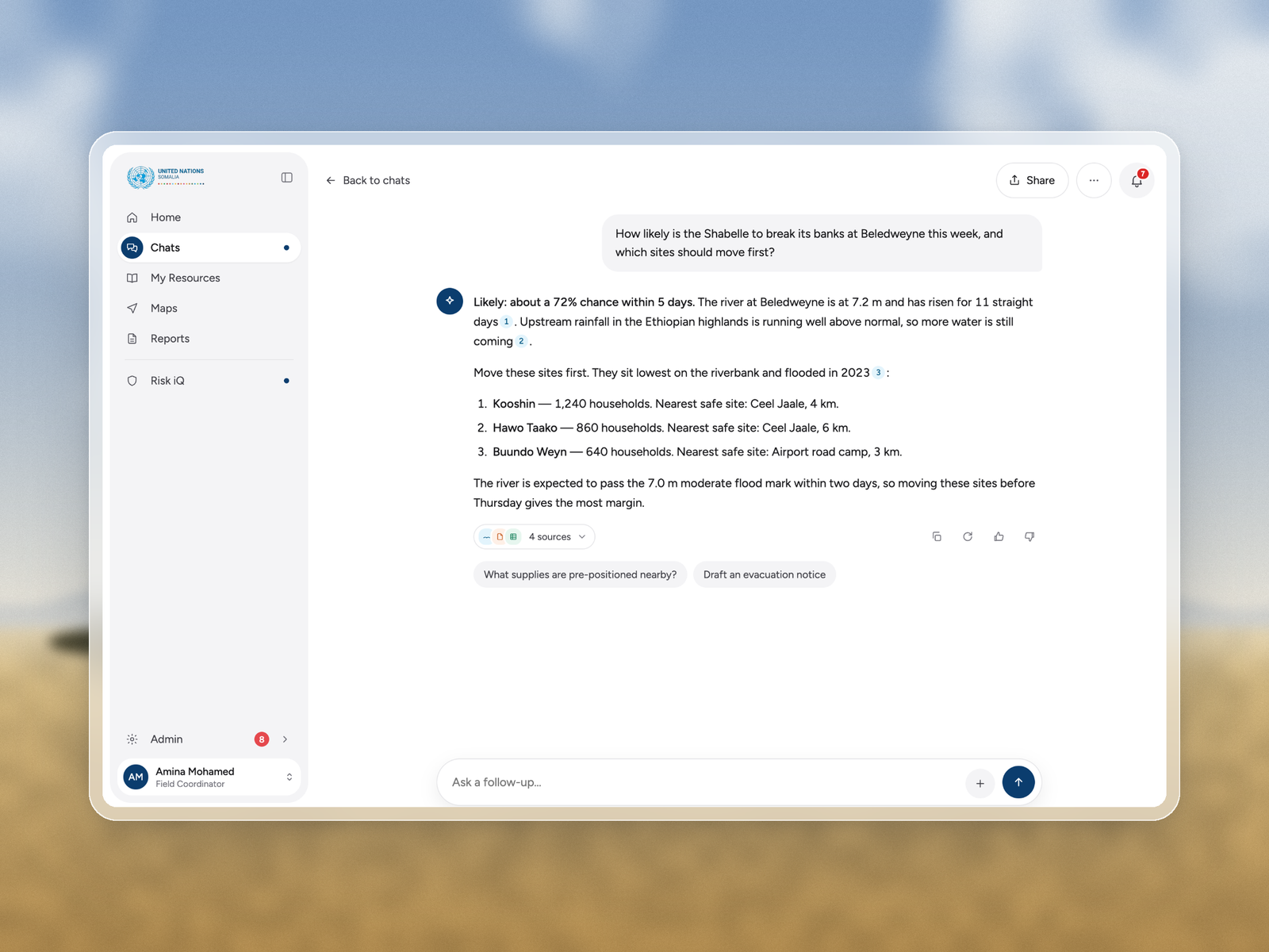 AI chat response with evacuation sites