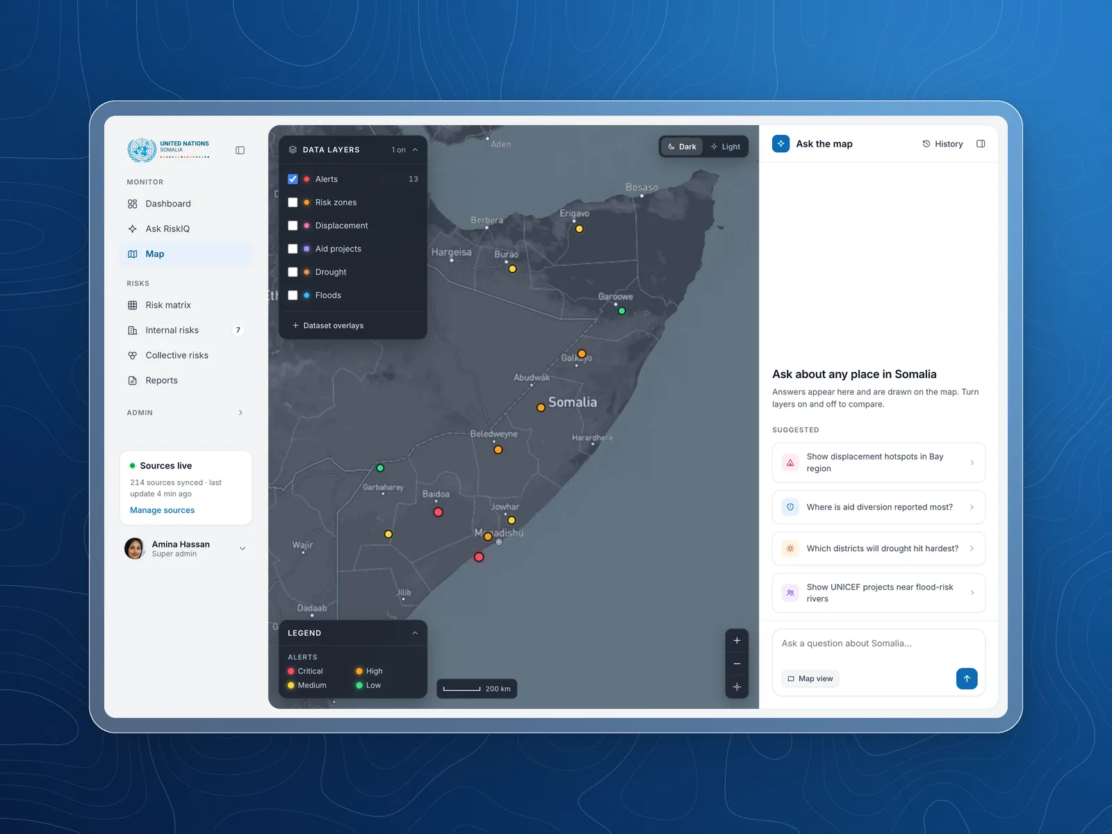 RiskIQ map with data layers and Ask the map panel